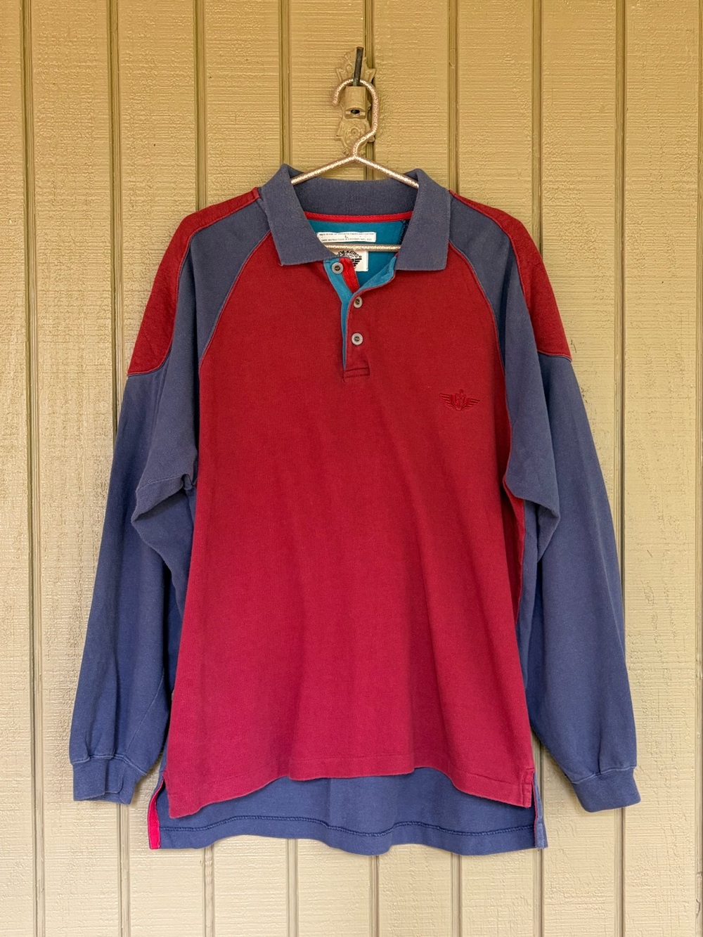 Vintage 1992 Dockers Levi's Colorblock Long Sleeve Polo Large USA Elbow Patches